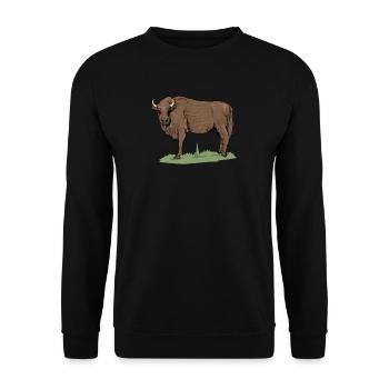 Wisent I Bison Wildrind Motiv mit Büffel und Kalb - Unisex Pullover - Schwarz - Vorne - Alina (178cm) & Michal (187cm)