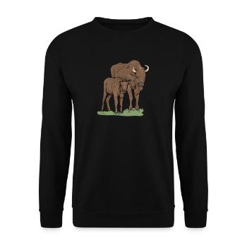 Bison I Bison Wild Cattle Motif with Buffalo and Calf - Unisex Sweatshirt - black - Front - Alina (178cm) & Michal (187cm)