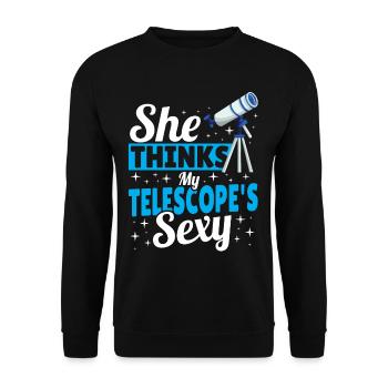 Sie denkt, mein Teleskop ist sexy Teleskop - Unisex Pullover - Schwarz - Vorne - Alina (178cm) & Michal (187cm)