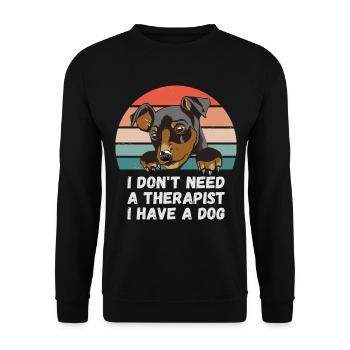 Ich brauche keinen Therapeuten ich habe einen Hund - Unisex Pullover - Schwarz - Vorne - Alina (178cm) & Michal (187cm)
