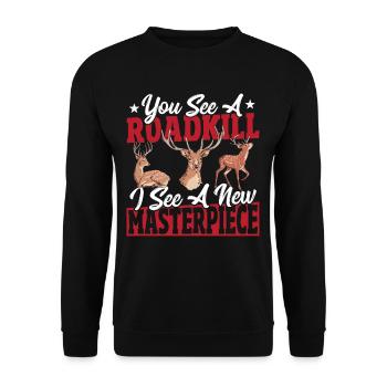 Du siehst einen überfahrenen Tierkörper, ich sehe - Unisex Pullover - Schwarz - Vorne - Alina (178cm) & Michal (187cm)