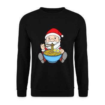 Kawaii Weihnachtsmann Essen Japan Nudeln Ramen - Unisex Pullover - Schwarz - Vorne - Alina (178cm) & Michal (187cm)