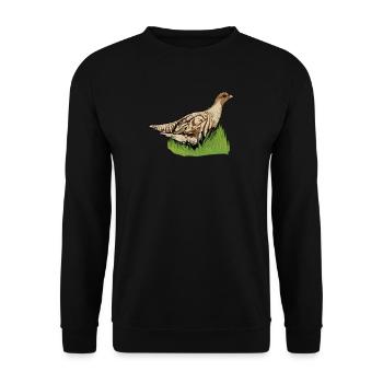 Rebhuhn I Hühnervögel Niederwild Motiv für Jäger - Unisex Pullover - Schwarz - Vorne - Alina (178cm) & Michal (187cm)