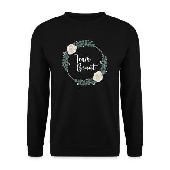 Team Braut I Blumenkranz Hochzeit Boho Stil - Unisex Pullover - Schwarz - Vorne - Alina (178cm) & Michal (187cm)