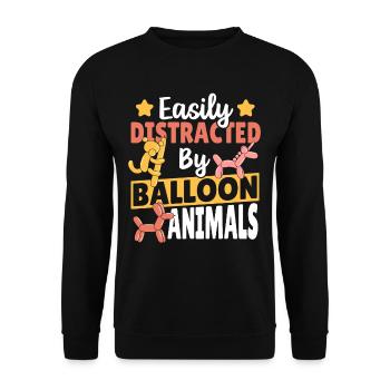 Leicht ablenkbar durch Ballontiere Ballon Twister - Unisex Pullover - Schwarz - Vorne - Alina (178cm) & Michal (187cm)