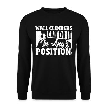 Wandkletterer können es in jeder Position tun - Unisex Pullover - Schwarz - Vorne - Alina (178cm) & Michal (187cm)