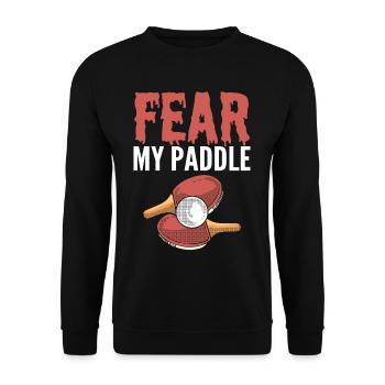 Fürchte mein Paddel Tischtennis Tischtennis Ping - Unisex Pullover - Schwarz - Vorne - Alina (178cm) & Michal (187cm)