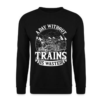 A Day Without Trains Is Railroad Railfan - Unisex Sweatshirt - black - Front - Alina (178cm) & Michal (187cm)
