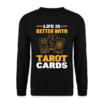 Das Leben ist besser mit Tarotkarten Tarotkarten - Unisex Pullover - Schwarz - Vorne - Alina (178cm) & Michal (187cm)