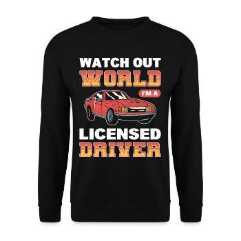 Attention au monde Je suis un conducteur titulaire de permis pour la première fois - Sweat-shirt Unisexe - noir - Devant - Alina (178cm) & Michal (187cm)