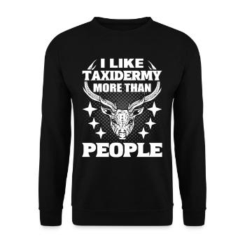 Ich mag Taxidermie mehr als die Menschen - Unisex Pullover - Schwarz - Vorne - Alina (178cm) & Michal (187cm)