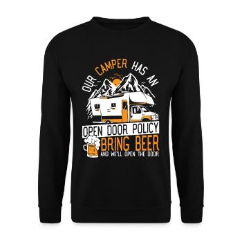 Unser Camper hat eine Politik der offenen Tür RV - Unisex Pullover - Schwarz - Vorne - Alina (178cm) & Michal (187cm)