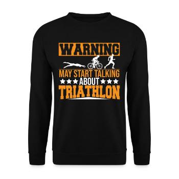 Triathleten-Warnung kann anfangen, über Triathlon - Unisex Pullover - Schwarz - Vorne - Alina (178cm) & Michal (187cm)