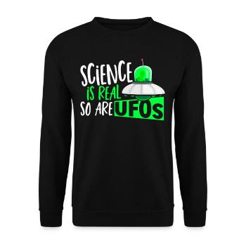 Wissenschaft ist real, UFOs sind es auch UFO Alien - Unisex Pullover - Schwarz - Vorne - Alina (178cm) & Michal (187cm)