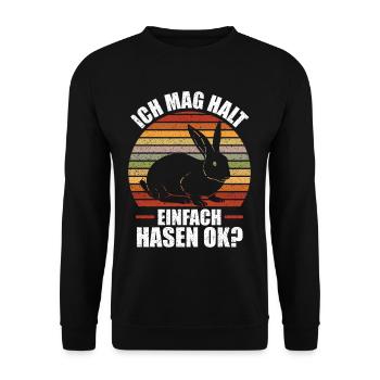 Ich mag halt einfach Hasen OK? Süsses Hasi - Unisex Pullover - Schwarz - Vorne - Alina (178cm) & Michal (187cm)