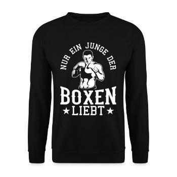 Nur ein Junge, der Boxen liebt Boxen Sport - Unisex Pullover - Schwarz - Vorne - Alina (178cm) & Michal (187cm)