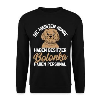 Die meisten Hunde haben Besitzer. Bolonka haben - Unisex Pullover - Schwarz - Vorne - Alina (178cm) & Michal (187cm)