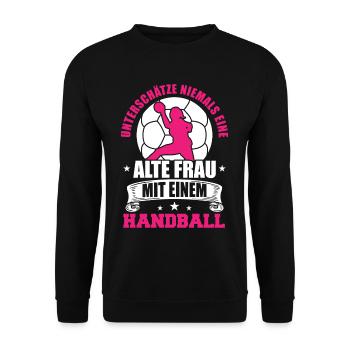 Unterschätze niemals eine alte Frau mit einem - Unisex Pullover - Schwarz - Vorne - Alina (178cm) & Michal (187cm)