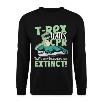 T-Rex hasst HLW Deshalb sind Dinosaurier - Unisex Pullover - Schwarz - Vorne - Alina (178cm) & Michal (187cm)