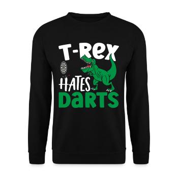 T-Rex hasst Darts T-Rex Dinosaurier-Liebhaber - Unisex Pullover - Schwarz - Vorne - Alina (178cm) & Michal (187cm)