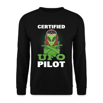 Certified UFO Pilot UFO Alien Hunter - Unisex Pullover - Schwarz - Vorne - Alina (178cm) & Michal (187cm)