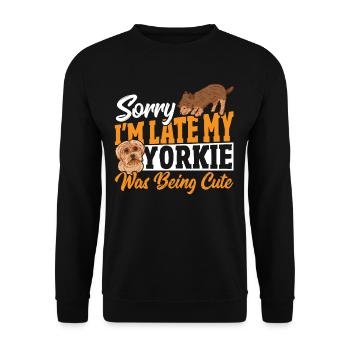 Sorry I'm Late My Yorkie Was Being Cute Yorkshire - Unisex Sweatshirt - black - Front - Alina (178cm) & Michal (187cm)