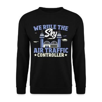 Tower Control Landebahn Flugzeug Fluglotse Kostüm - Unisex Pullover - Schwarz - Vorne - Alina (178cm) & Michal (187cm)