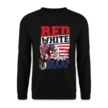 Dirt Bike amerikanische Flagge Motocross Biker 4. - Unisex Pullover - Schwarz - Vorne - Alina (178cm) & Michal (187cm)