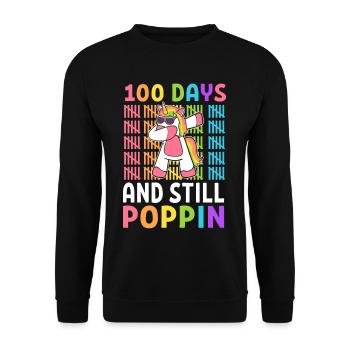 Frohe 100 Tage Schule und immer noch Poppin 100th - Unisex Pullover - Schwarz - Vorne - Alina (178cm) & Michal (187cm)