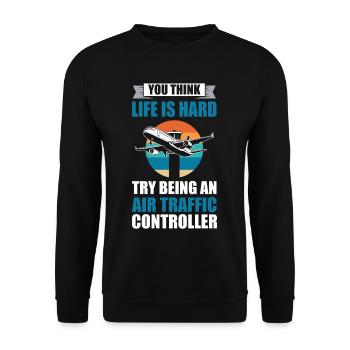 Luftfahrt Flugzeug Start-und Landebahn Fluglotse - Unisex Pullover - Schwarz - Vorne - Alina (178cm) & Michal (187cm)