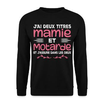 Zwei Granny- und Biker-Titel | Oma | Motorrad - Unisex Pullover - Schwarz - Vorne - Alina (178cm) & Michal (187cm)