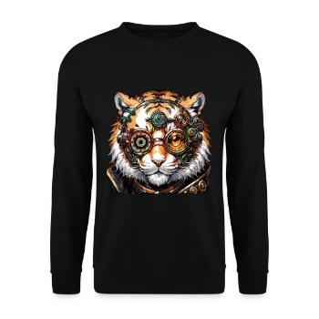 Steampunk Tiger Geschenk Kinder Tiger - Unisex Pullover - Schwarz - Vorne - Alina (178cm) & Michal (187cm)