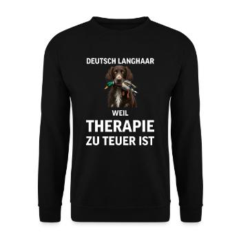 Deutsch Langhaar I Jagdhund Vorstehhund Motiv für - Unisex Pullover - Schwarz - Vorne - Alina (178cm) & Michal (187cm)