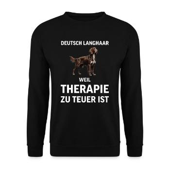 Deutsch Langhaar I Jagdhund Vorstehhund Motiv für - Unisex Pullover - Schwarz - Vorne - Alina (178cm) & Michal (187cm)