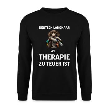 Deutsch Langhaar I Jagdhund Vorstehhund Motiv für - Unisex Pullover - Schwarz - Vorne - Alina (178cm) & Michal (187cm)