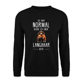 Deutsch Langhaar I Jagdhund Vorstehhund Motiv für - Unisex Pullover - Schwarz - Vorne - Alina (178cm) & Michal (187cm)