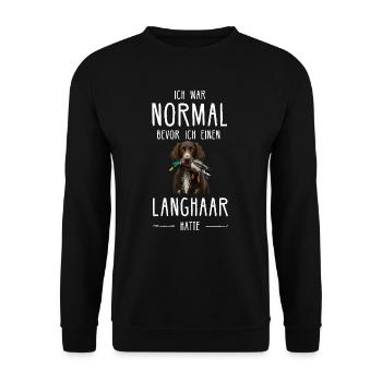 Deutsch Langhaar I Jagdhund Vorstehhund Motiv für - Unisex Pullover - Schwarz - Vorne - Alina (178cm) & Michal (187cm)