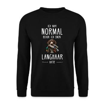Deutsch Langhaar I Jagdhund Vorstehhund Motiv für - Unisex Pullover - Schwarz - Vorne - Alina (178cm) & Michal (187cm)