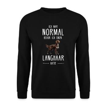 Deutsch Langhaar I Jagdhund Vorstehhund Motiv für - Unisex Pullover - Schwarz - Vorne - Alina (178cm) & Michal (187cm)