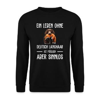 Deutsch Langhaar I Jagdhund Vorstehhund Motiv für - Unisex Pullover - Schwarz - Vorne - Alina (178cm) & Michal (187cm)