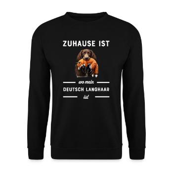 Deutsch Langhaar I Jagdhund Vorstehhund Motiv für - Unisex Pullover - Schwarz - Vorne - Alina (178cm) & Michal (187cm)