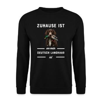 Deutsch Langhaar I Jagdhund Vorstehhund Motiv für - Unisex Pullover - Schwarz - Vorne - Alina (178cm) & Michal (187cm)