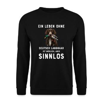 Deutsch Langhaar I Jagdhund Vorstehhund Motiv für - Unisex Pullover - Schwarz - Vorne - Alina (178cm) & Michal (187cm)