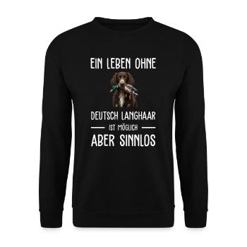 Deutsch Langhaar I Jagdhund Vorstehhund Motiv für - Unisex Pullover - Schwarz - Vorne - Alina (178cm) & Michal (187cm)