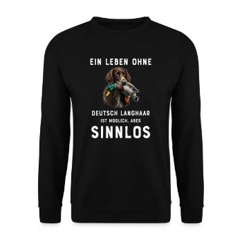 Deutsch Langhaar I Jagdhund Vorstehhund Motiv für - Unisex Pullover - Schwarz - Vorne - Alina (178cm) & Michal (187cm)