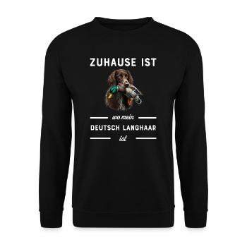 Deutsch Langhaar I Jagdhund Vorstehhund Motiv für - Unisex Pullover - Schwarz - Vorne - Alina (178cm) & Michal (187cm)