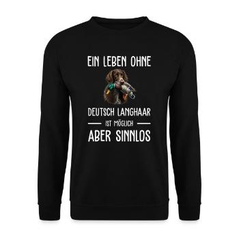 Deutsch Langhaar I Jagdhund Vorstehhund Motiv für - Unisex Pullover - Schwarz - Vorne - Alina (178cm) & Michal (187cm)