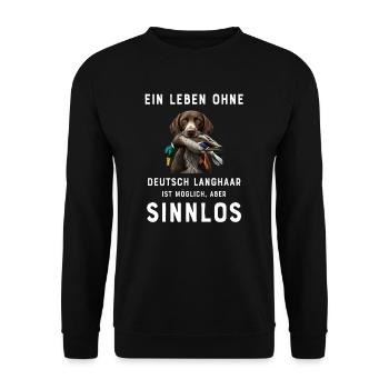 Deutsch Langhaar I Jagdhund Vorstehhund Motiv für - Unisex Pullover - Schwarz - Vorne - Alina (178cm) & Michal (187cm)