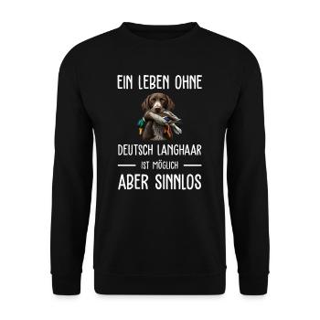 Deutsch Langhaar I Jagdhund Vorstehhund Motiv für - Unisex Pullover - Schwarz - Vorne - Alina (178cm) & Michal (187cm)