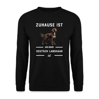 Deutsch Langhaar I Jagdhund Vorstehhund Motiv für - Unisex Pullover - Schwarz - Vorne - Alina (178cm) & Michal (187cm)